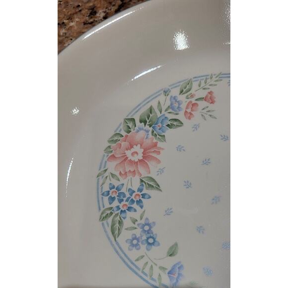 Corelle Blue Symphony 12 1/4" x 10" Platter Blue Stripe Peach Flower - Picture 6 of 11